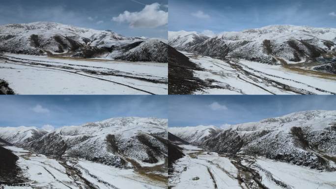 4K 原素材 高原 公路 雪山 山谷