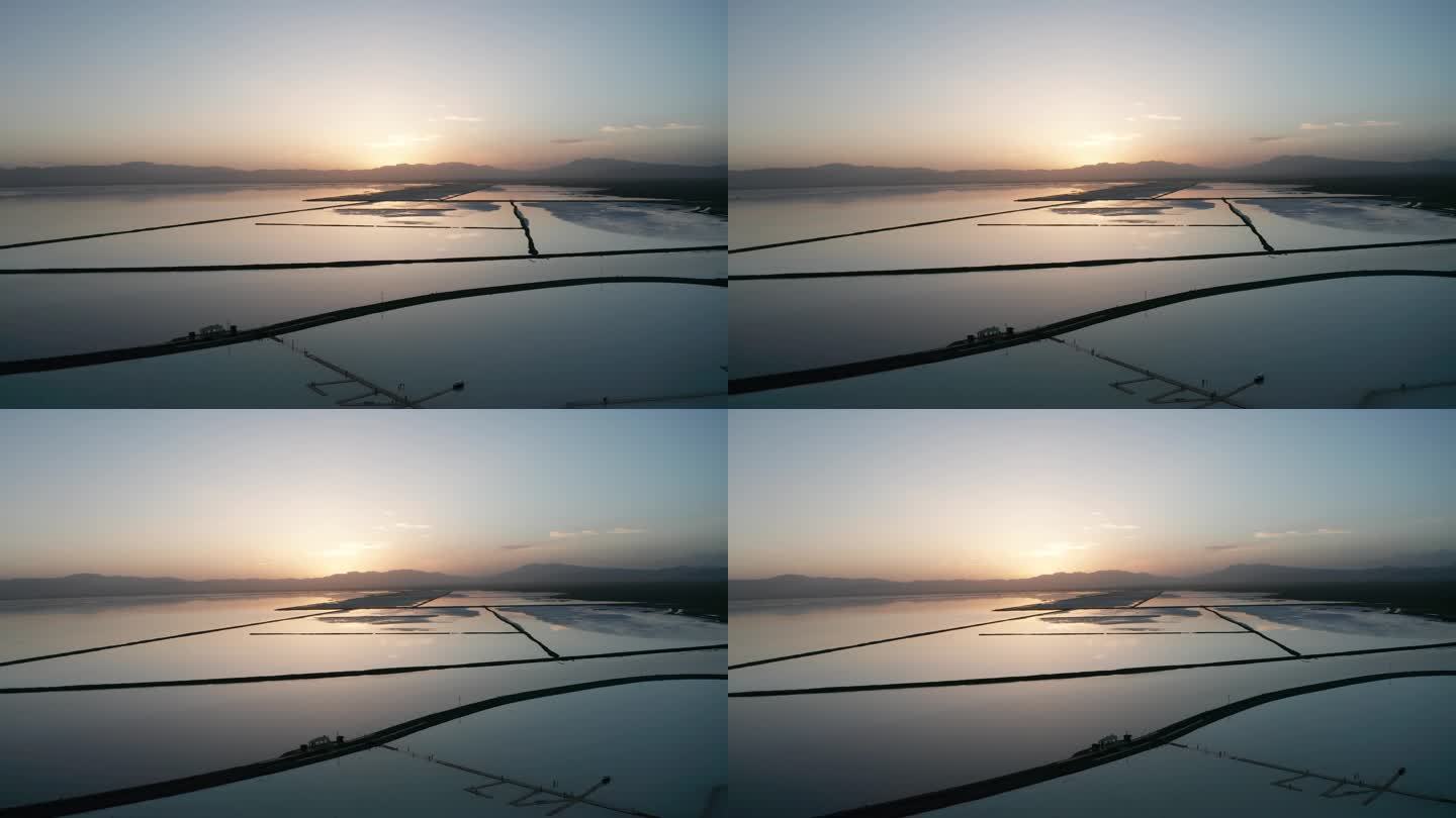 航拍日落时的茶卡盐湖