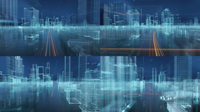4K三维全息投影房地产建筑城市穿梭动画