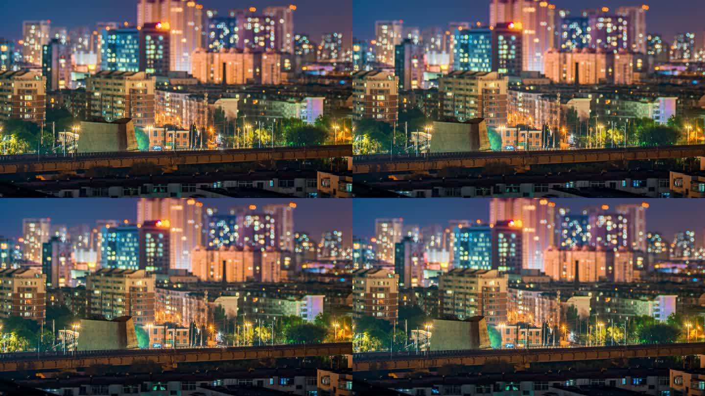 沈阳城市夜景建筑移轴小人国效果延时摄影