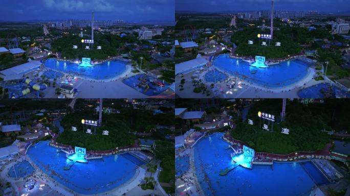 珠海海泉湾夜景旅游游乐园水城航拍4k