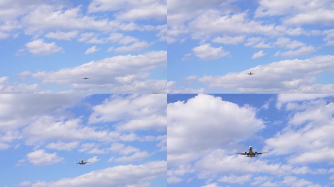 4k飞机航班飞过头顶飞机降落飞机飞过蓝天