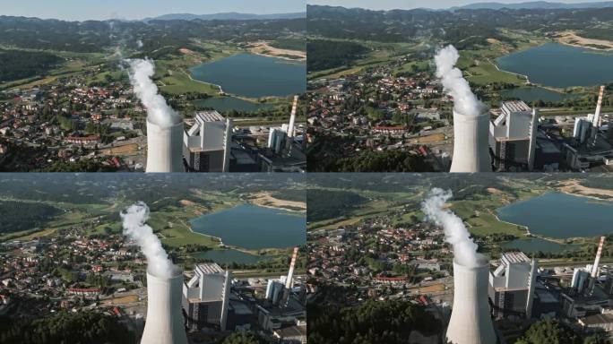 燃煤发电站的空气污染-鸟瞰图