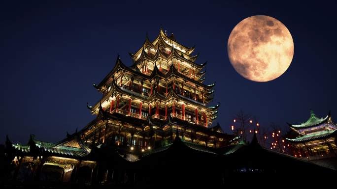 鸿恩寺古建筑月色