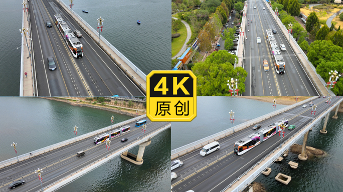 智轨在桥上行驶航拍4K镜头