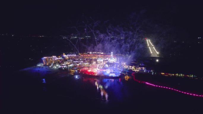 北海合浦海丝首港海边夜景烟花航拍