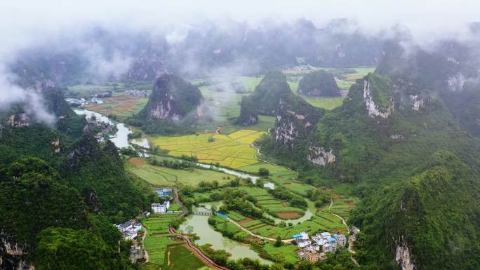 明仕田园秋色 丰收节 明仕河水墨山水风光