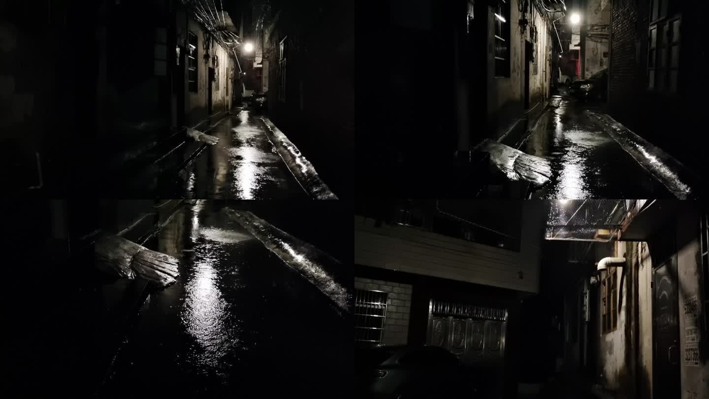 深夜雨巷雨滴雨水雨中小巷子街道巷夜雨巷口