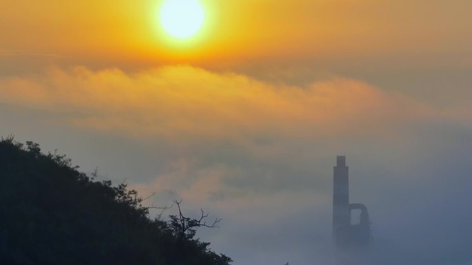 航拍阜平县城日出云海云雾缭绕风光镜头组合