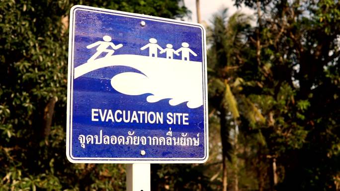 疏散现场海啸地震灾害警告标志
