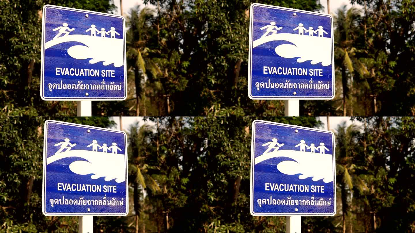 疏散现场海啸地震灾害警告标志