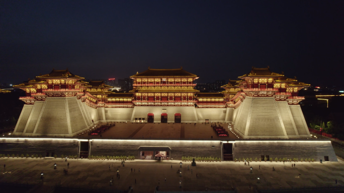 洛阳应天门夜景细节全景一镜到底高清可商用