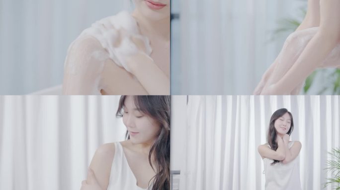 沐浴露 美女洗澡 肌肤光滑 洗澡