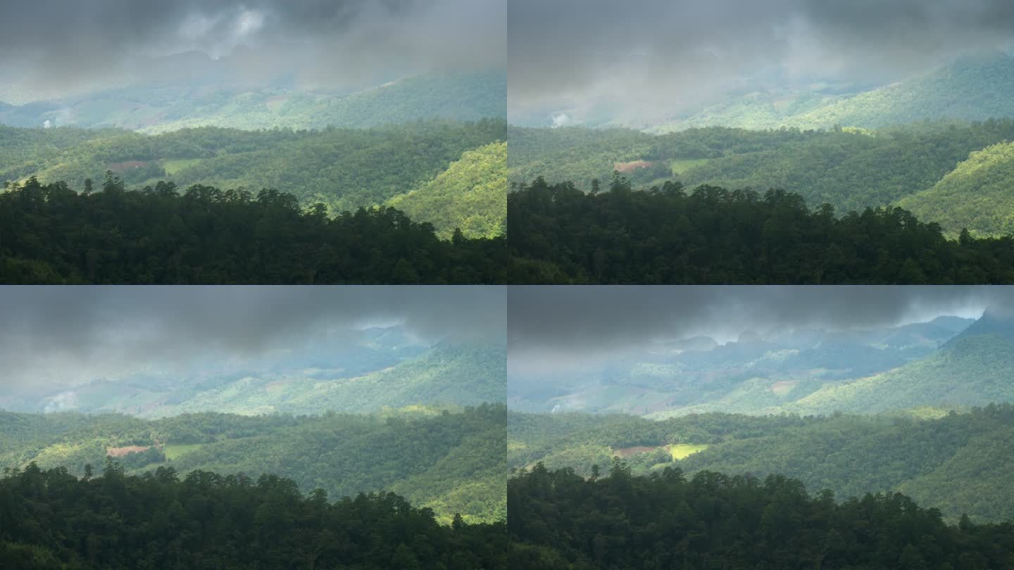热带雨林和多云天气下泰国排山景观的时间流逝