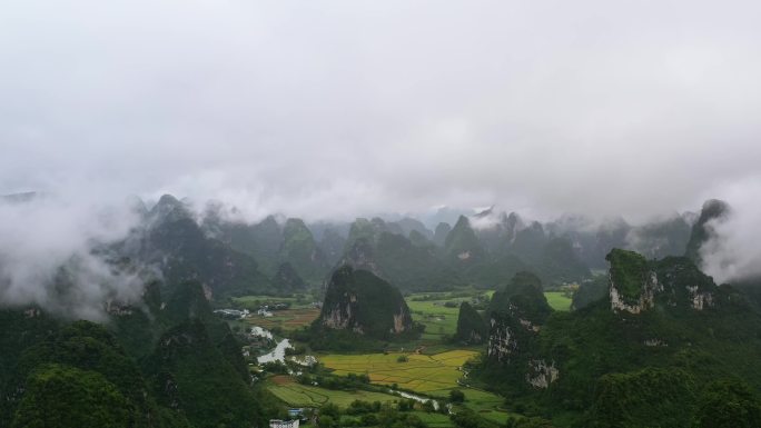 明仕田园 丰收节 水墨山水风光 明仕河