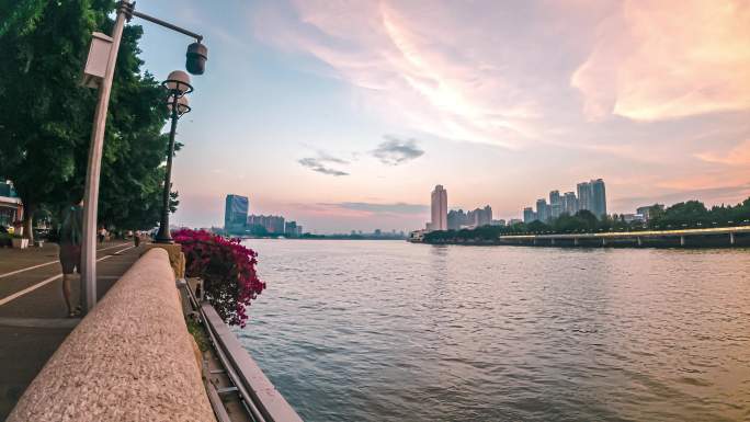 广州白鹅潭白天鹅宾馆立白中心日落晚霞夜景