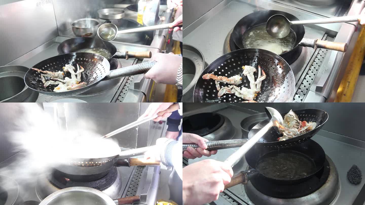 炸螃蟹腿飞蟹年夜饭饭店后厨备菜美食烹饪