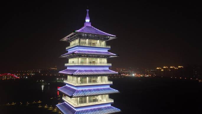 航拍扬州中国大运河博物馆夜景