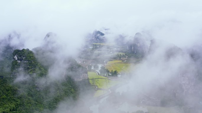 明仕田园 丰收节 水墨山水风光 明仕河