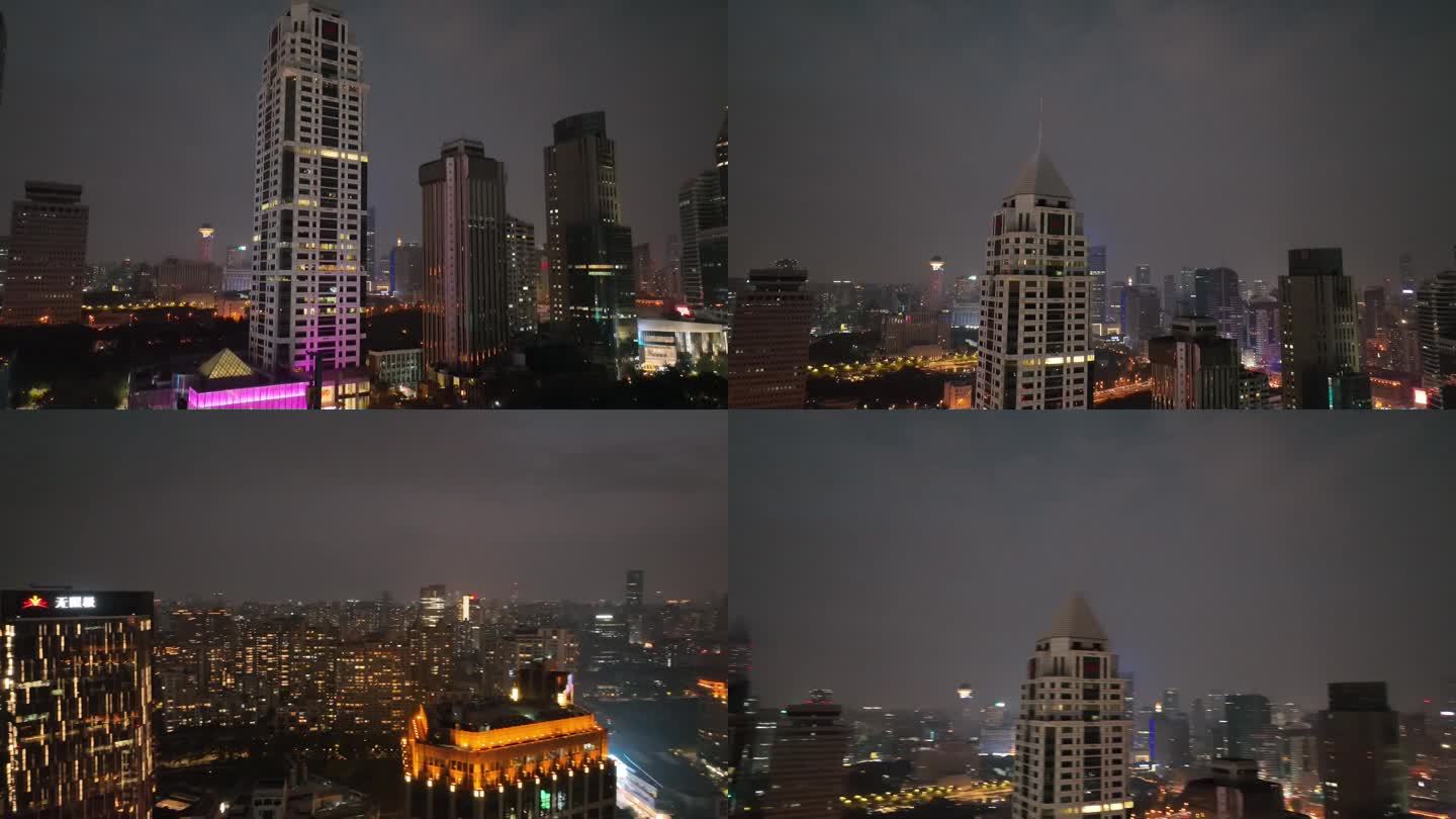 上海香港广场余晖夜景航拍