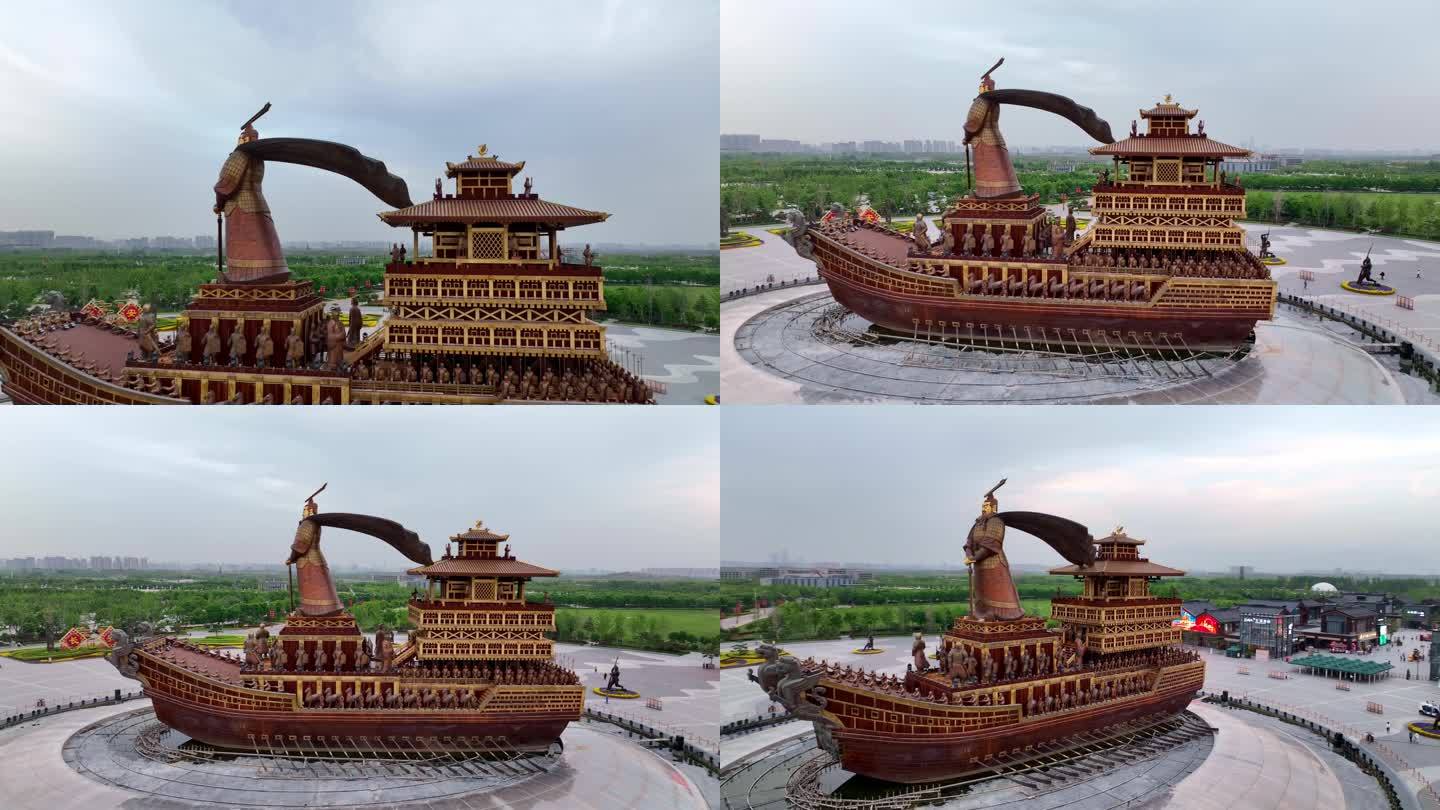 西安七夕公园汉武大帝雕像航拍