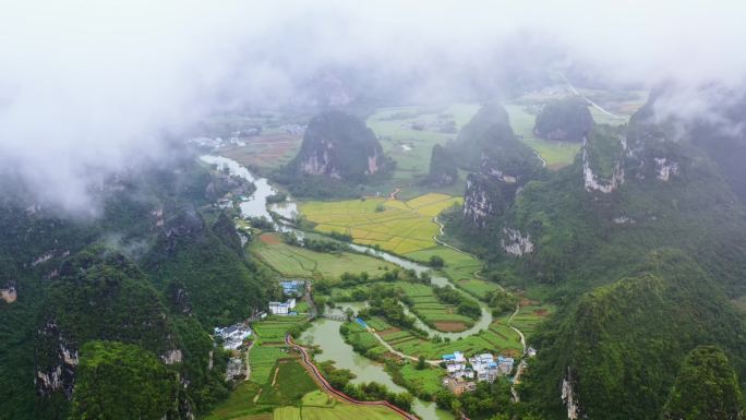 明仕田园 丰收节 水墨山水风光 明仕河