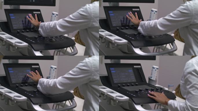 甲状腺检查中操作超声机的女性超声医生