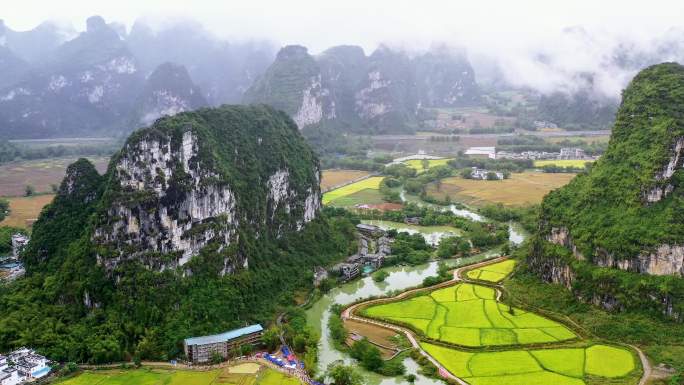 明仕田园 丰收节 水墨山水风光 明仕河