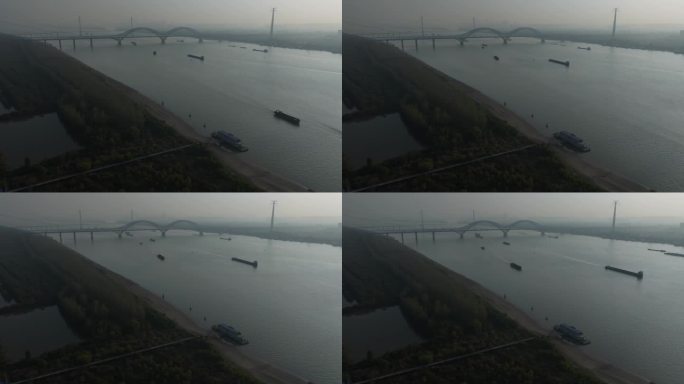 南京长江货船4K航拍延时