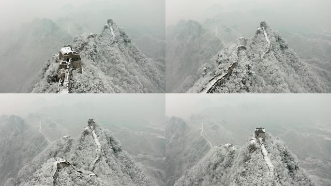 航拍险峻的雪景中国长城4k素材