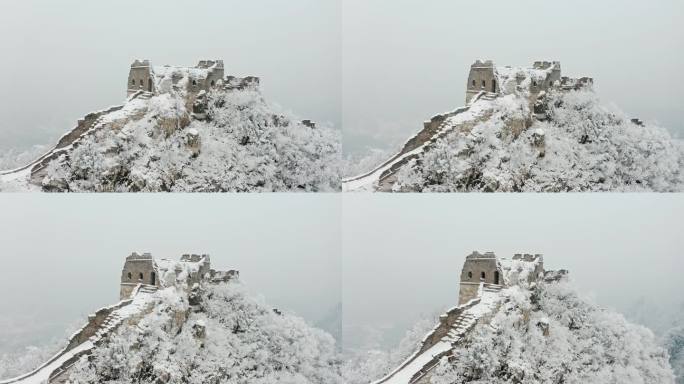 4k高清长城冬日唯美雪景雾松航拍素材