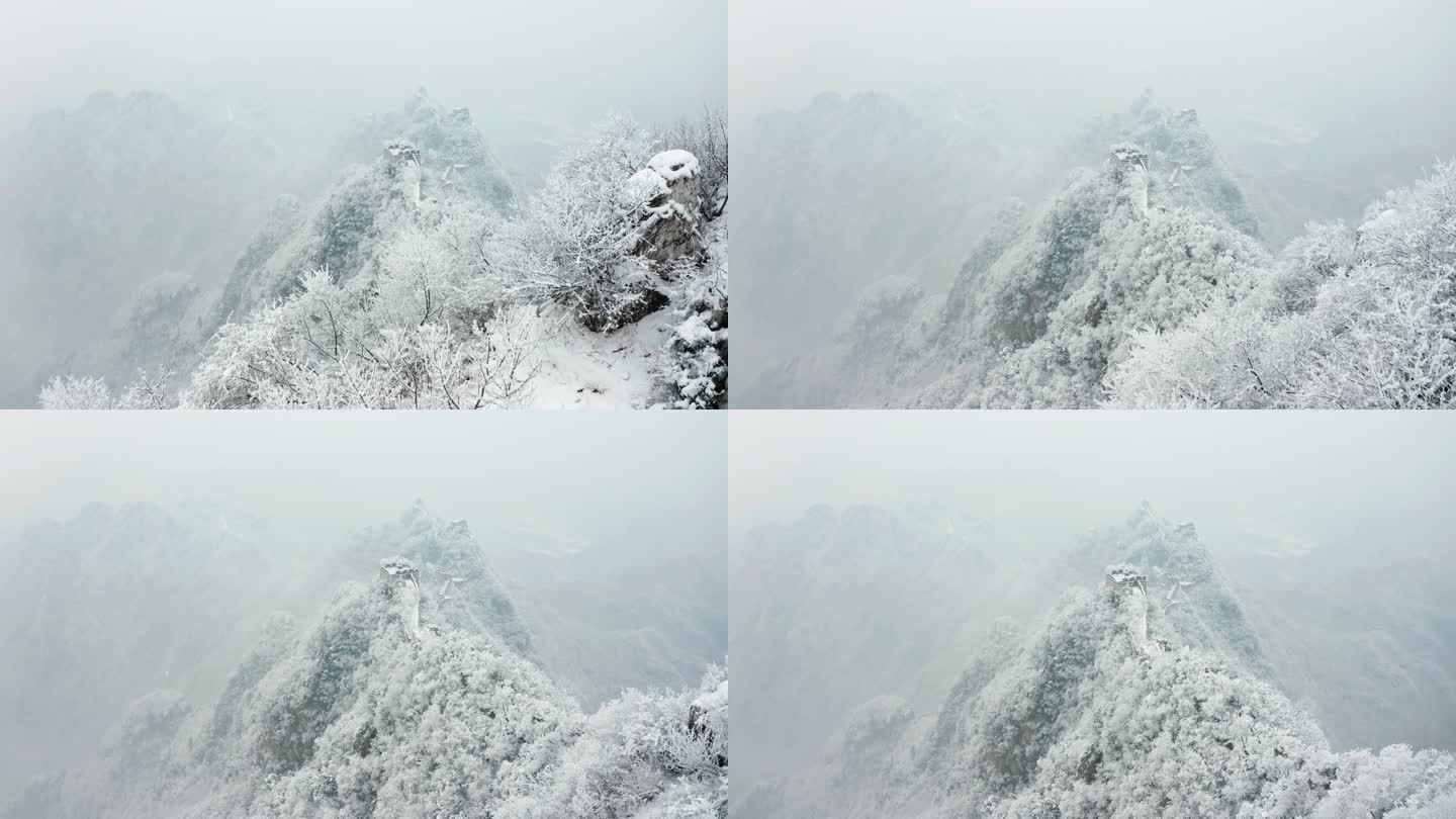 航拍冬季雪景长城4k素材
