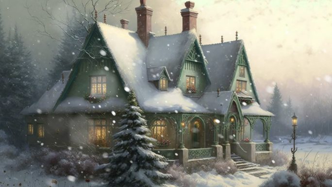 童话小屋  唯美 梦幻 雪地雪景