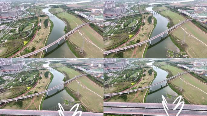 西咸新区沣河湿地公园镐京桥航拍