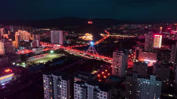 青海西宁航拍昆仑桥夜景