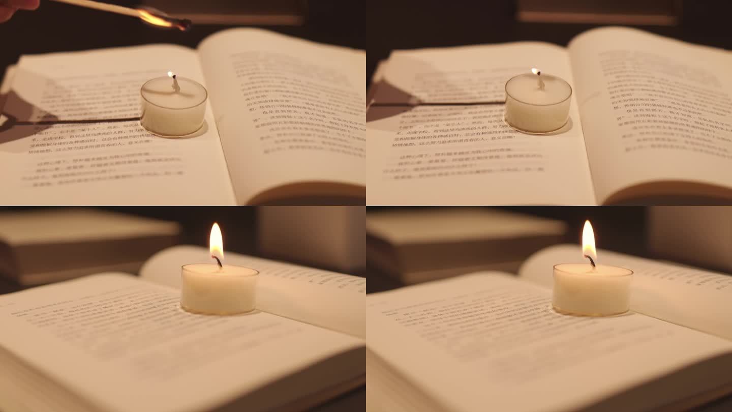 氛围感书本文字点蜡烛特写