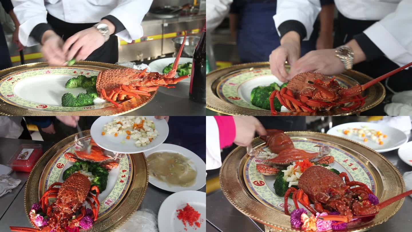 龙虾螃蟹摆盘年夜饭饭店后厨美食烹饪海鲜