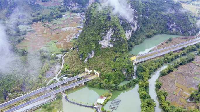 崇靖高速 明仕田园  明仕河 穿云航拍