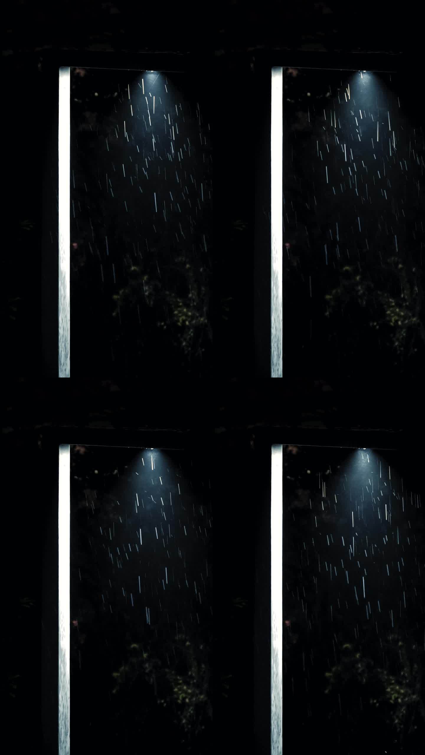 雨夜里路灯照亮的雨丝（竖屏）