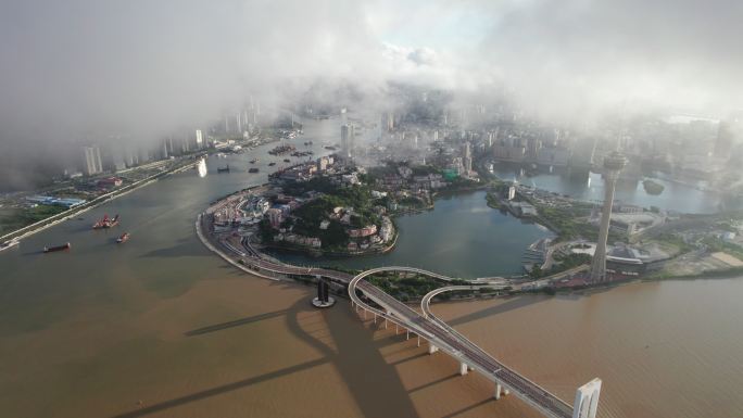 大湾区珠海澳门横琴旅游城市航拍