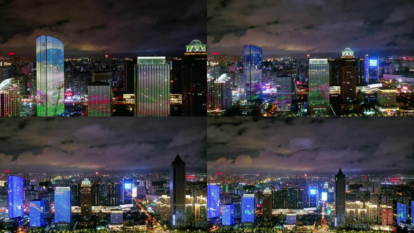 海南省海口市滨海大道高楼群灯光秀