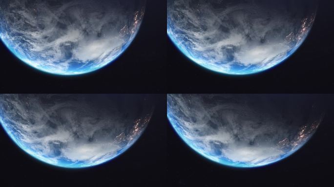 3d动画星球地球在夜晚-倾斜相机移动4k库存视频