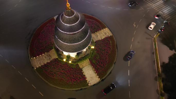 航拍扬州文昌阁转盘夜景