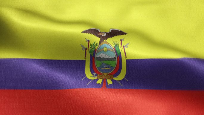 厄瓜多尔国旗动画库存视频-厄瓜多尔国旗在环中挥舞和纹理3d渲染背景-高度详细的织物图案和可环-厄瓜多