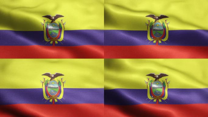 厄瓜多尔国旗动画库存视频-厄瓜多尔国旗在环中挥舞和纹理3d渲染背景-高度详细的织物图案和可环-厄瓜多