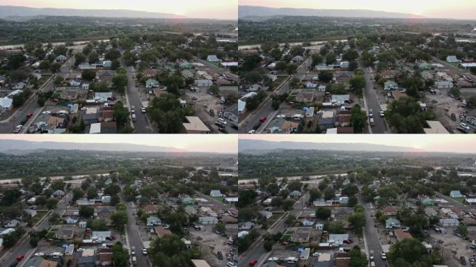 Areil Drone在日落时分看到的低收入社区