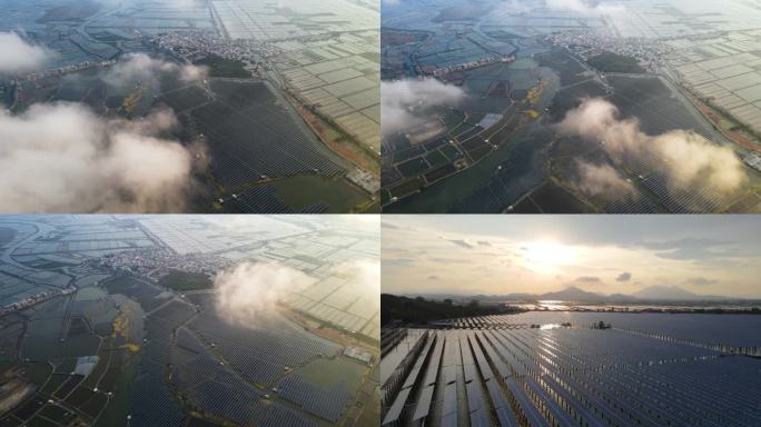 云下的盐场和太阳能发电4K航拍
