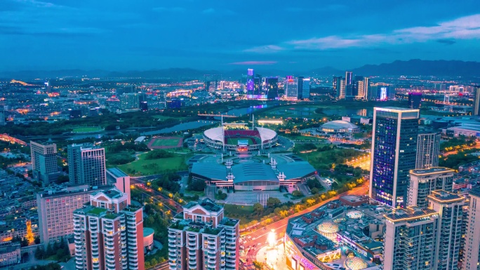 义乌都市城市地标夜景航拍延时