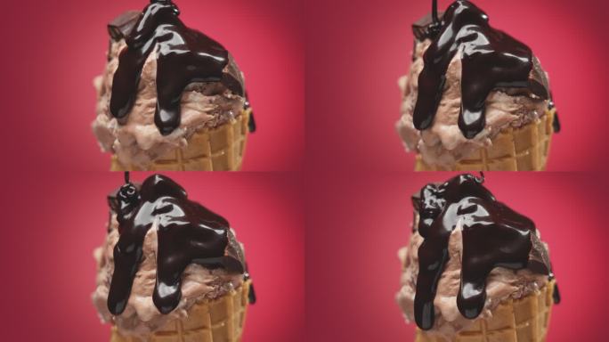 巧克力樱桃冰淇淋雪糕甜筒巧克力酱