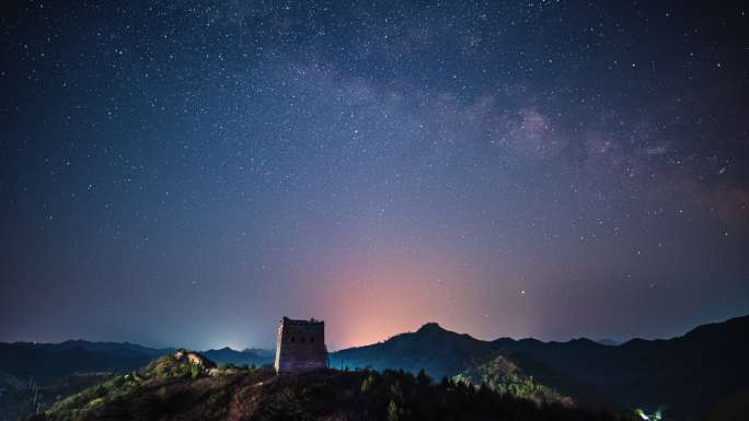 北京密云古北口长城银河星空延时长城星空